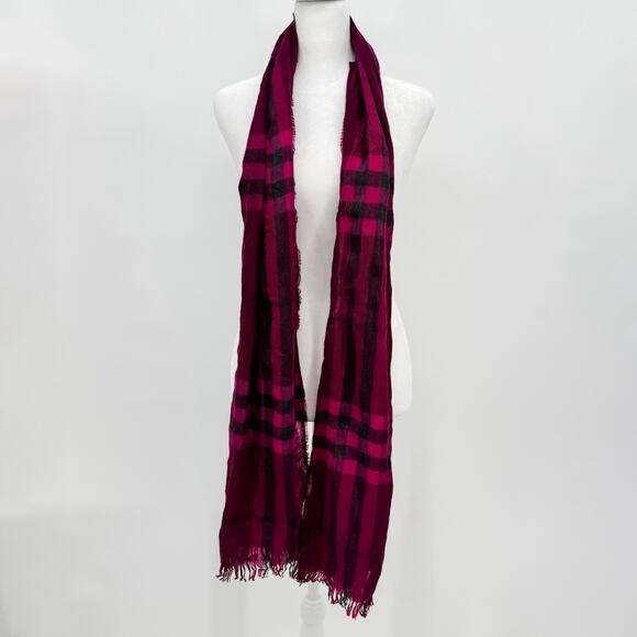 Burberry Scarf Authentic Pink Gauze Lightweight Plaid Nova Check Long Sheer - Picture 3 of 8